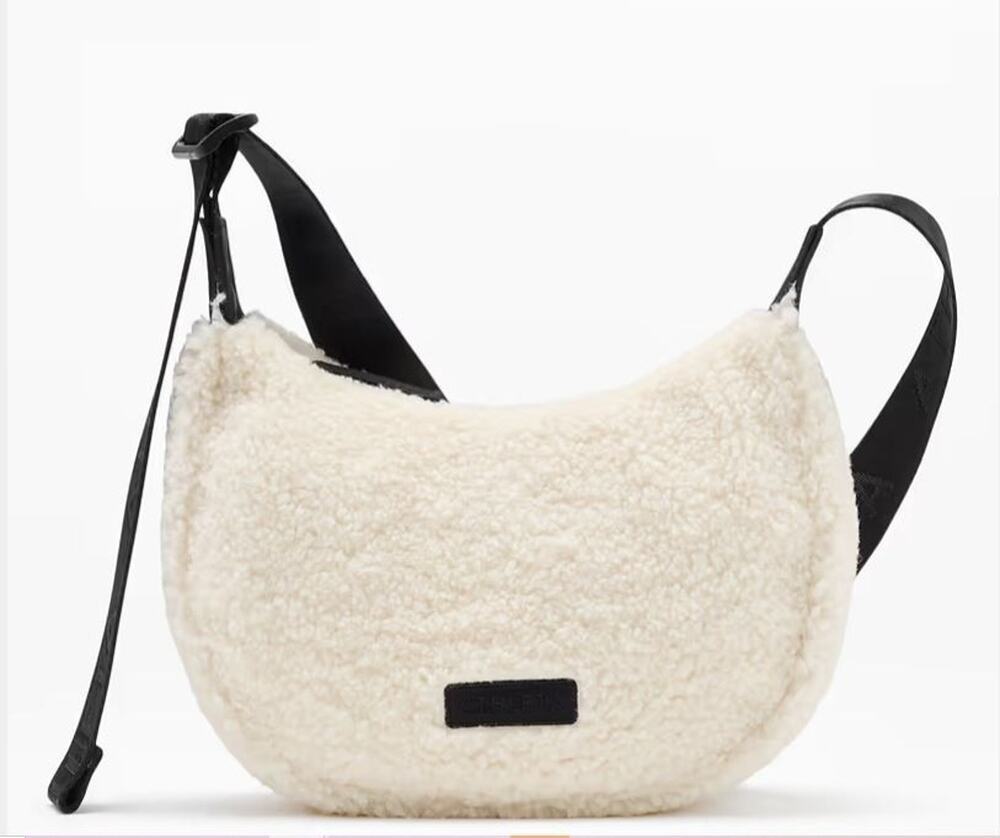 NEW Athleta Sherpa Mini Crescent Bag Handbag Shoulder Strap Purse Bone Cream NWT